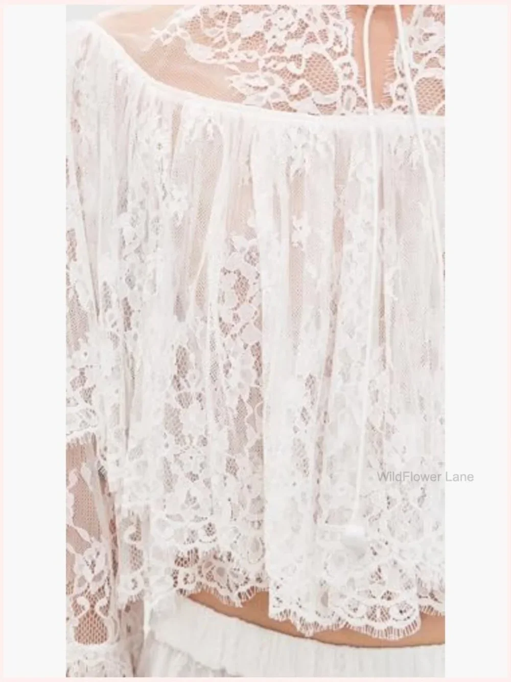 Scallop Trim Floral Lace Mock Neck Blouse - Picture 6 of 6